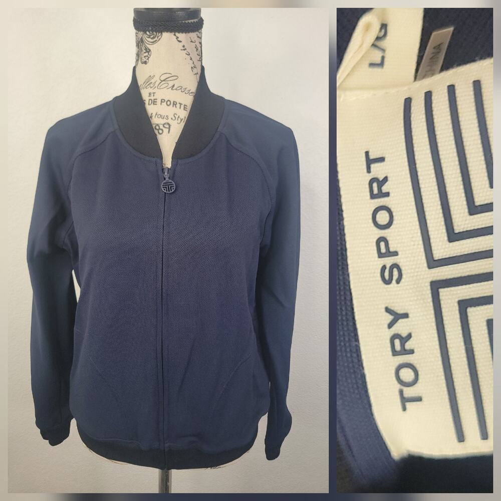Tory Burch Tory Sport Soft Shell Bomber Jacket Womens SZ L Jacket Navy Full Zip
